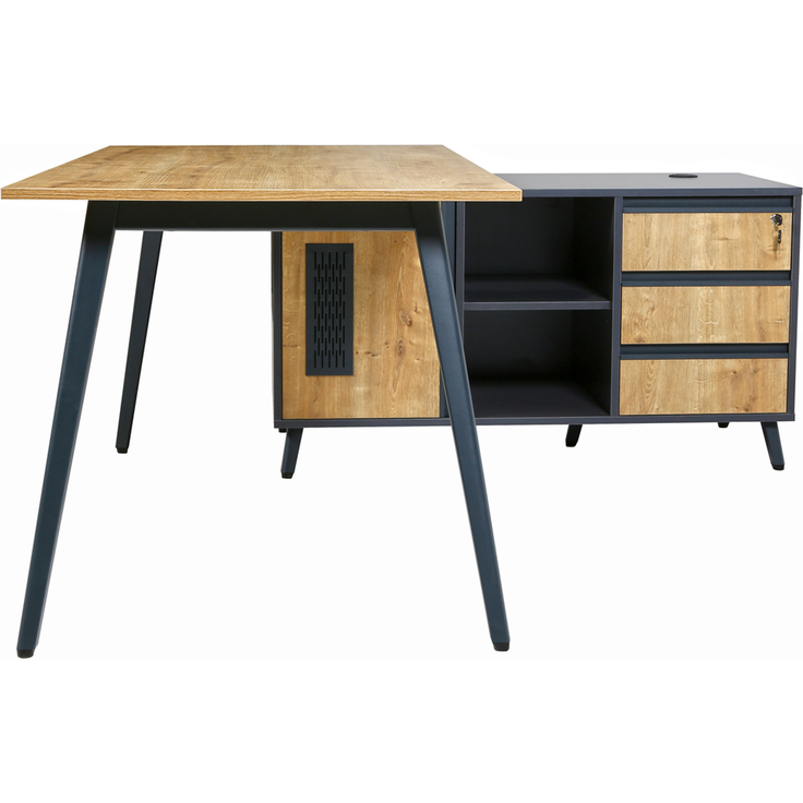 Schreibtisch Shift, 160 cm, inkl. Anbau rechts o. links montierbar, Saphir Eiche Dekor/Anthrazit – Bild 7