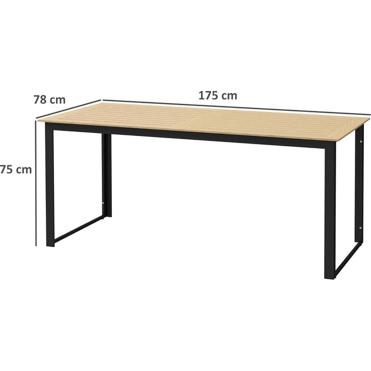 Outsunny Gartentisch mit Holzoptik, Lamellendesign, für 6 Personen (Buffettisch aus Metall, 1-St, wetterfest Balkontisch), 175x78 cm, für Garten, Terrasse Balkon Schwarz – Bild 3