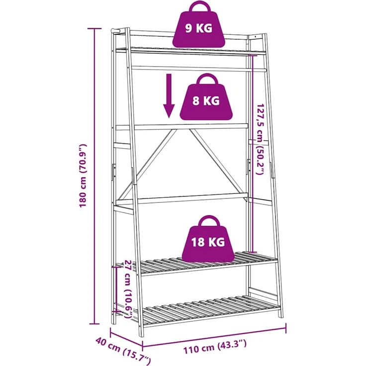 vidaXL Kleiderständer mit Ablagen 110x40x180 cm Bambus 4008925 – Bild 7