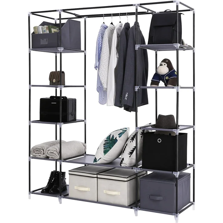 Songmics 'RYG12G' Stoffschrank mit 2 Kleiderstangen, grau,175 x 150 x 45 cm – Bild 4