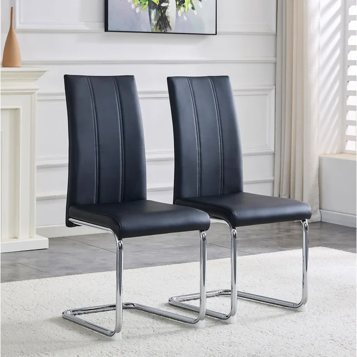 Esszimmerstuhl aus PU-Leder mit Metallgestell, 54,5x43x99 cm, schwarz