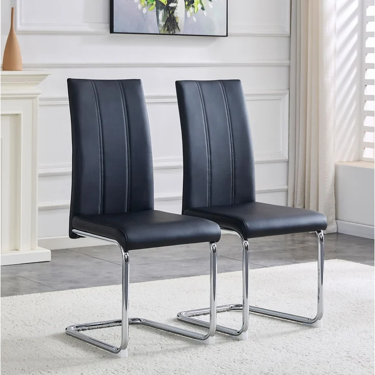 Esszimmerstuhl aus PU-Leder mit Metallgestell, 54,5x43x99 cm, schwarz – Bild 1