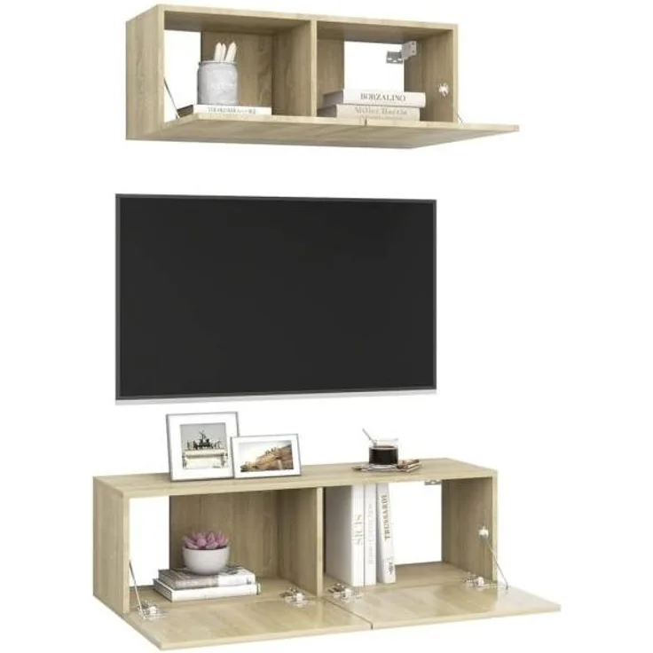 vidaXL 2-tlg. TV-Schrank-Set Sonoma-Eiche Spanplatte [3079017]