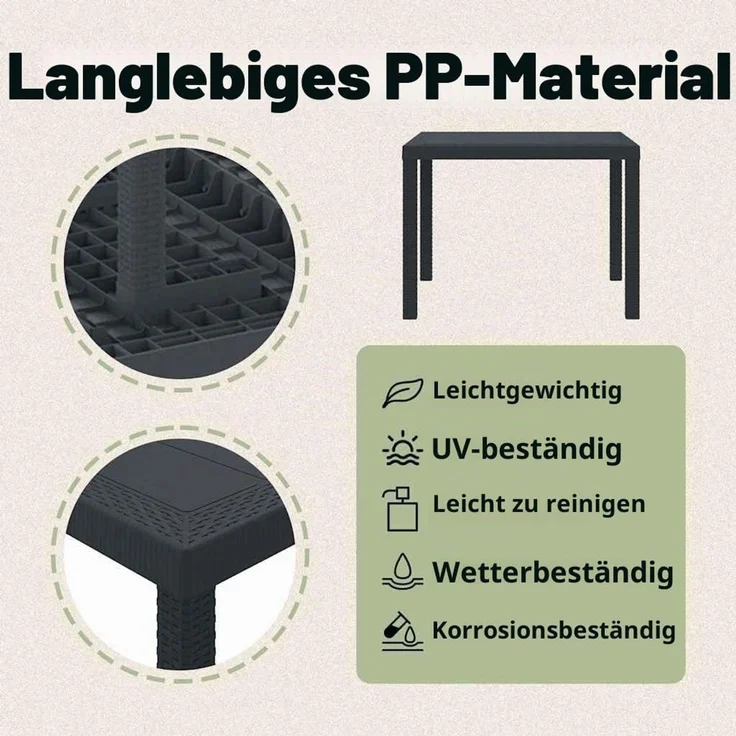 vidaXL Gartentisch Anthrazit 100 x 100 x 73 cm Poly-Rattan 871680 – Bild 6
