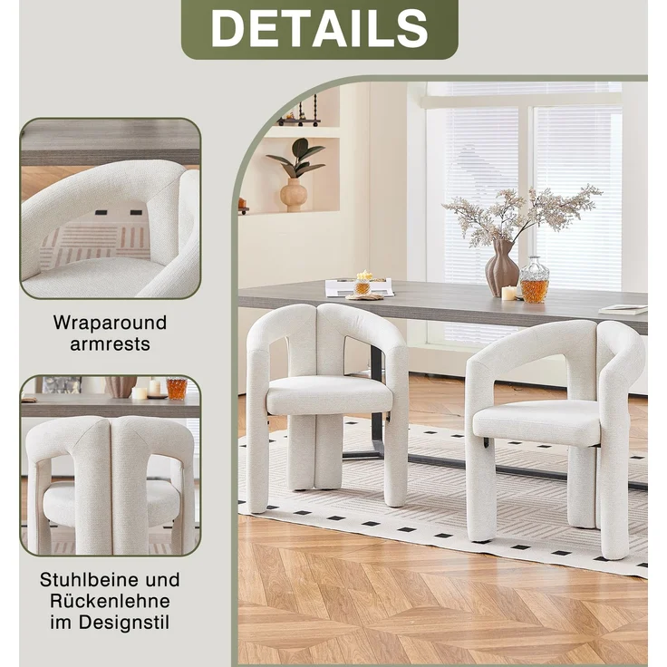 Esszimmerstuhl 4er-Set 62×52×75 cm in Beige mit Chenille-Bezug und Armlehnen – Bild 4