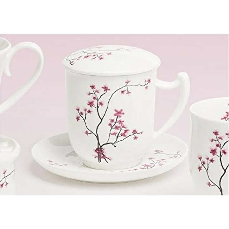 TeaLogic Tasse Cherry Blossom, Porzellan, Spülmaschinengeeignet, Weiß, Kirschblüten, H: 10.5cm – Bild 3