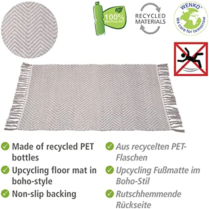 WENKO Badematte Gata, nachhaltige Badezimmermatte aus 100% Polyester mit Zickzack-Muster, grau/weiß, 50 x 80 cm – Bild 4
