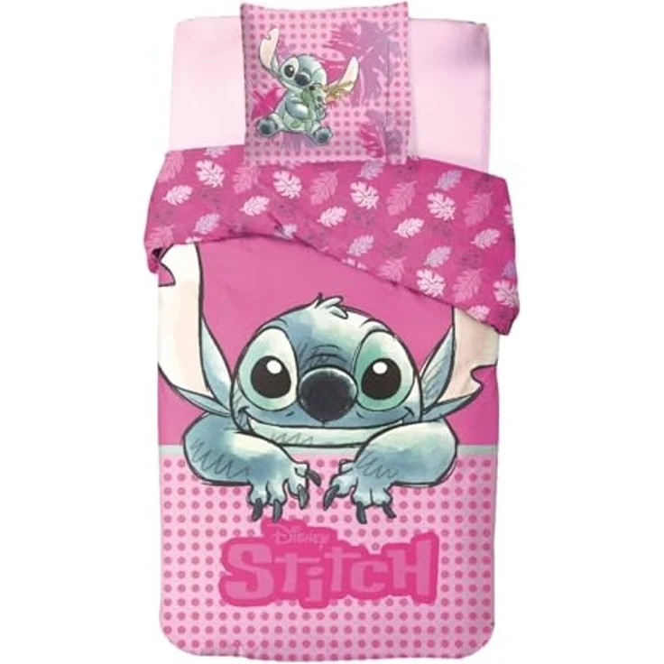 Lilo & Stich Wendebettwäsche - pinker Traum für kleine Fans, Kissen- und Deckenbezug 135x200 cm – Bild 1