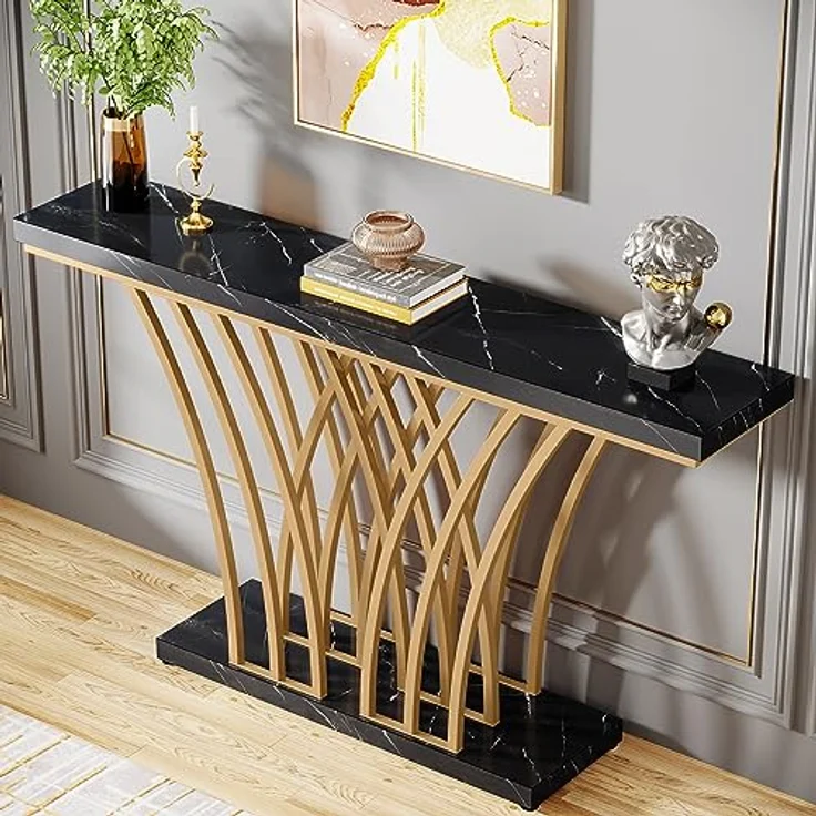 LITTLE TREE Schmaler Eingangskonsolentisch, Kunstmarmor Schwarz+Gold – Bild 6