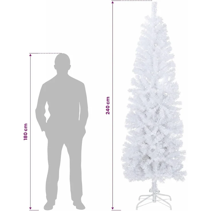 vidaXL Künstlicher schlanker Weihnachtsbaum 240 cm PVC und Stahl Weiß 42055244 – Bild 4