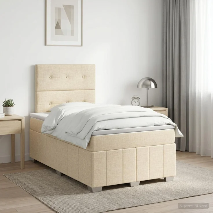 vidaXL Boxspringbett mit Matratze Creme 120 x 190 cm Stoff 3454097 – Bild 1