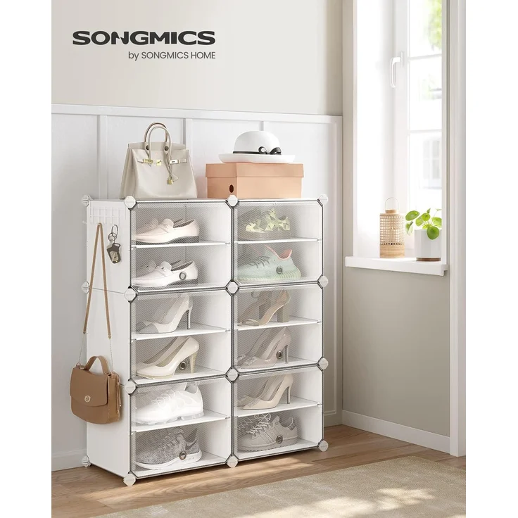 Songmics Schuhschrank mit 6 Fächern, Stahlrahmen / Kunststoff weiß, 83 x 32 x 94 (BxTxH) cm – Bild 1