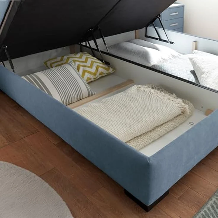 NAGOL B Boxbett 180x200, Denim - Bequemes Doppelbett mit Bettkasten und Premium 9-Zonen-Federkern Wendematratze - 205 x 114 x 214 cm (B/H/T) – Bild 6