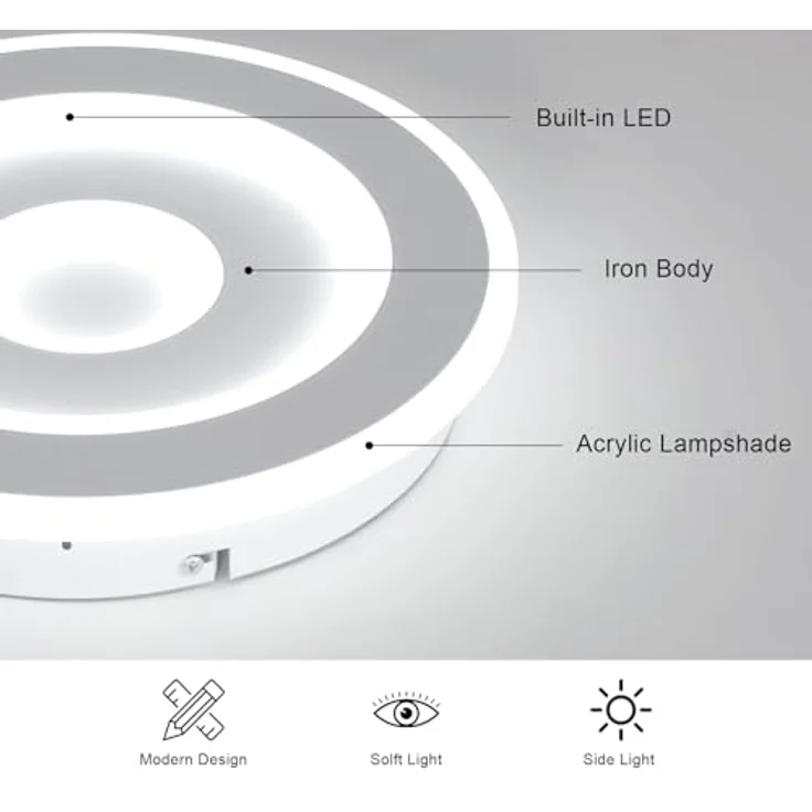 Comely LED Deckenleuchte Runden, 28cm 28W Weiß Moderne Deckenlampe Deckenbeleuchtung für Schlafzimmer, Wohnzimmer, Flur, Kaltweißes Licht 6500K – Bild 4