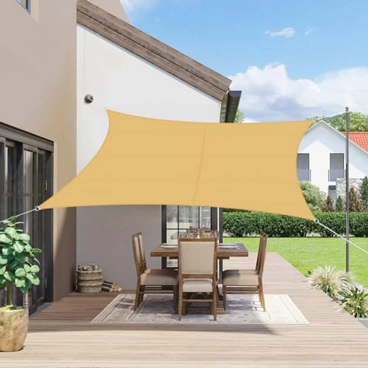 SUNNY GUARD Sonnensegel Wasserdicht 3x4m Rechteckig Sonnenschutz Wetterschutz Segel Baldachin UV Schutz für Balkon Terrasse Garten, Dunkler Sand – Bild 1