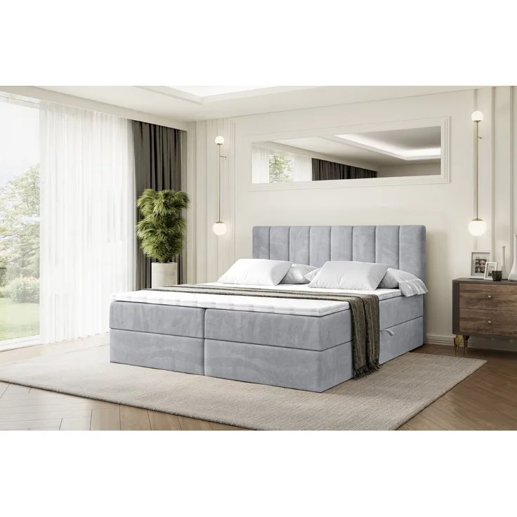 ALTDECOR 'OTTA' Boxbett, Multipocket-Matratze H4, H3 Matratze Bonellfederung, Topper, Kopfteil, H3/Grau Monolith, 140x200