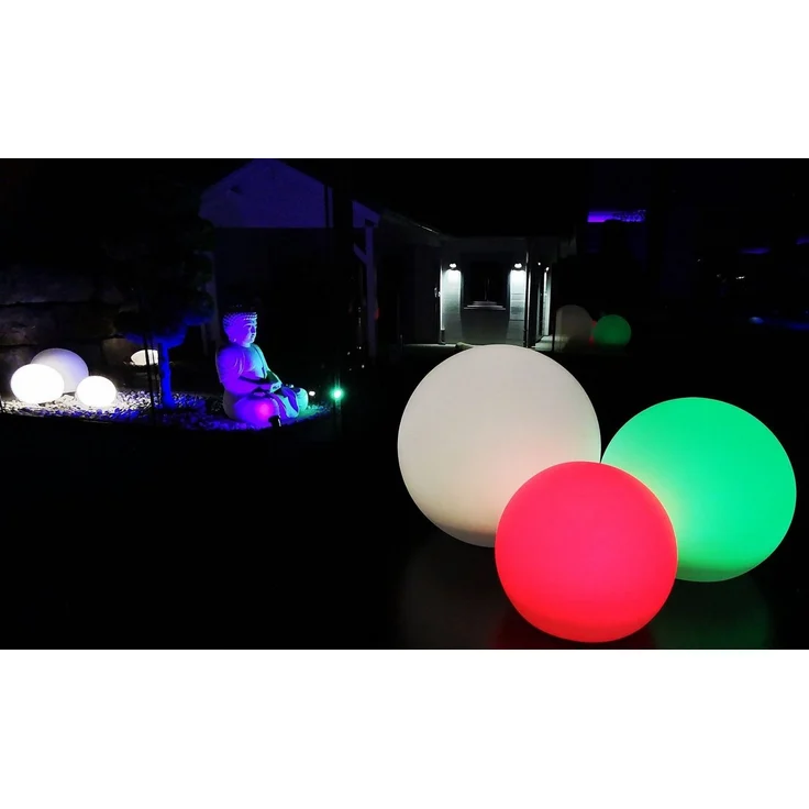 TRANGO LED Kugelleuchte, Farbwechsel, 1er Set SO-002 IP44 LED-Solarleuchte in 25cm Durchmesser Weiß matt mit 3000K warmweiß LED & RGB Farbwechsel LED *SNOWY* Solarkugel Leuchte Leuchtkugel, Außenleuchte, Kugellampe, Gartenleuchte – Bild 3