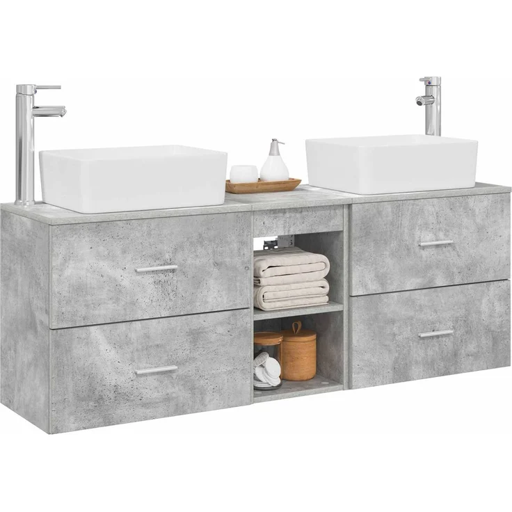 vidaXL Badezimmerschrank-Set 3 stk. Betongrau 136 x 35 x 80 cm 3405854 – Bild 3