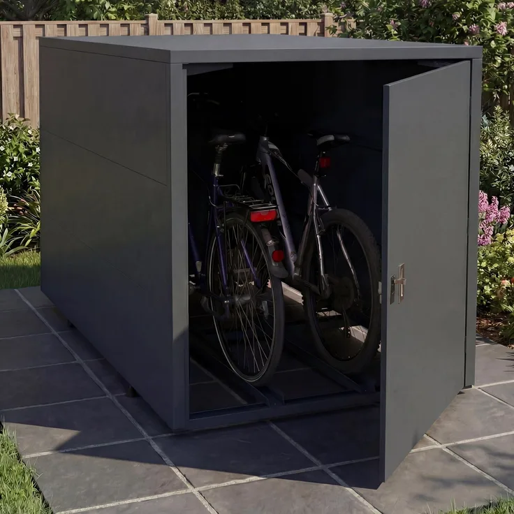 2er-Fahrradgarage HWC-P93, Fahrradunterstand Fahrradbox Bikebox, abschließbar verzinkter Stahl 123x113x208cm ~ anthrazit