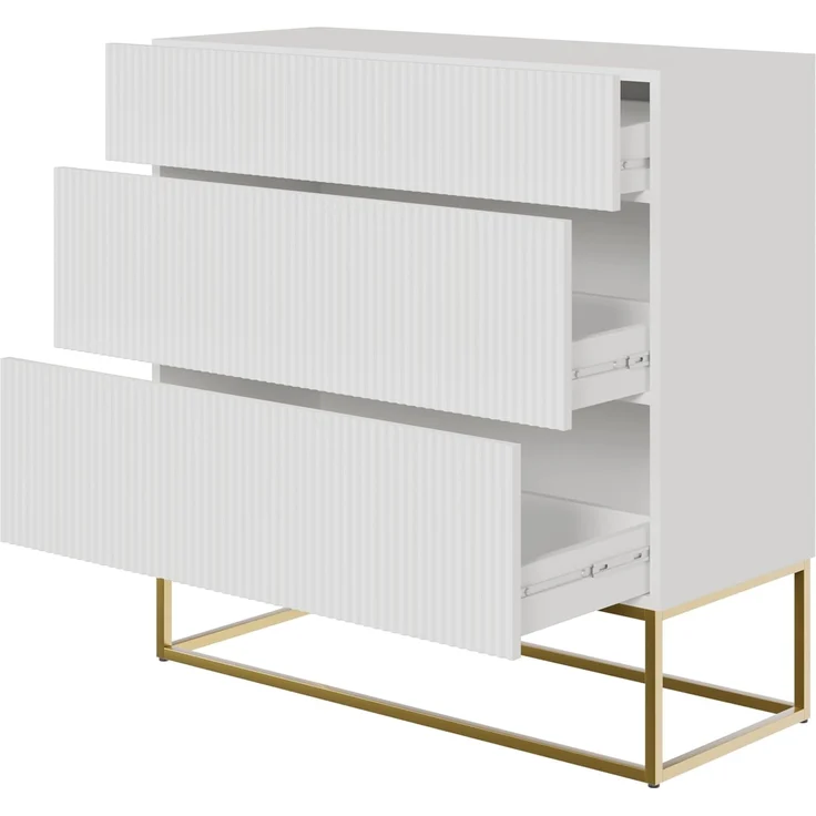 Selsey Kommode Schrank Aufbewahrungsschrank 90 cm Mit 3 Schubladen Weiß Goldene Beine Veldio – Bild 7