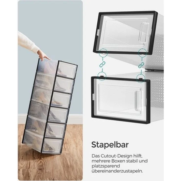 Songmics Schuhboxen 18er Set, Polypropylen Transparent/Schwarz – Bild 4