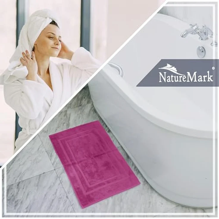 NatureMark 2er Pack Badvorleger Badematte | Premium Qualität | 100% Baumwolle | 50x80 cm | Duschvorleger Duschmatte Doppelpack | Farbe: Pink – Bild 6