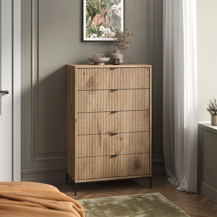 Kommode Eliza Viking Oak 76 x 120 cm mit 5 Schubladen Vicco – Bild 4