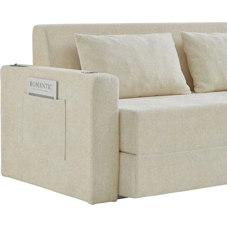 ZUBALIYA SchlafSofa mit USB - Anschluss, mit Chenille - Bezug, mit Samtbezug, mit breiten Armlehnen, mit Schaumstoffpolsterung – Bild 12