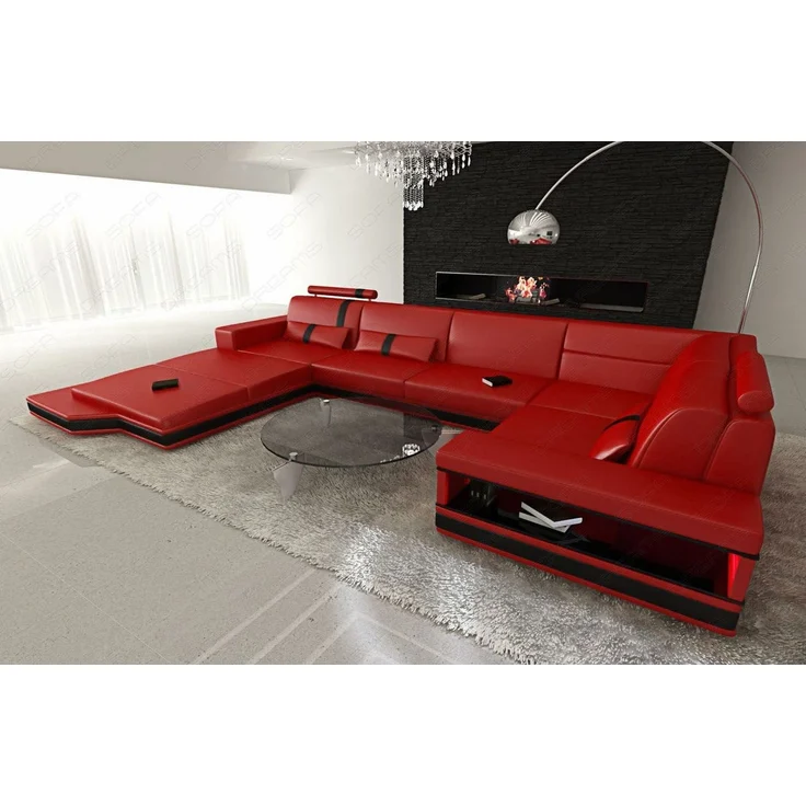 Sofa Dreams - Ledersofa Wohnlandschaft Messana - Kunstleder - rot-schwarz - Links – Bild 6