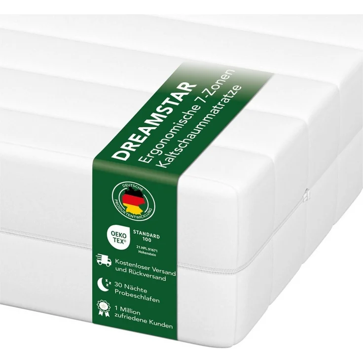 DREAMSTAR Easy Flex 7-Zonen Matratze 80x200 cm | H2&H3 | Ergonomische Kaltschaummatratze | Hypoallergen & Antibakteriell | Bezug abnehmbar & waschbar | Oeko-TEX® | (16cm, 80x200 cm) – Bild 1