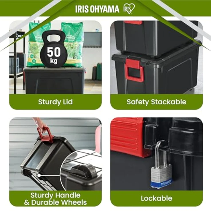 Iris Ohyama, Große Kunststoff-Aufbewahrungsbox, 110L, Garagen-box, Schwarz, Stapelbar, Robuste Schnappverschlüsse mit Griffen, SIA-110 – Bild 5