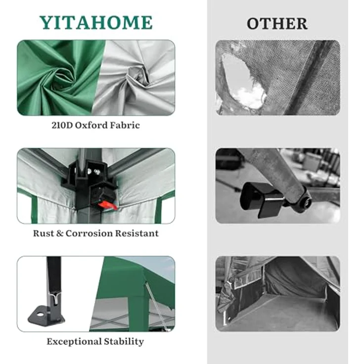 YITAHOME Pavillon 3 m x 3 m, Pop-up-Zelt mit Aufbewahrungstasche, 4 x Sandsäcke,vollständig wasserdicht, zusammenklappbarer Unterstand für Hochzeiten, Partys im Freien, Camping(grün) – Bild 5