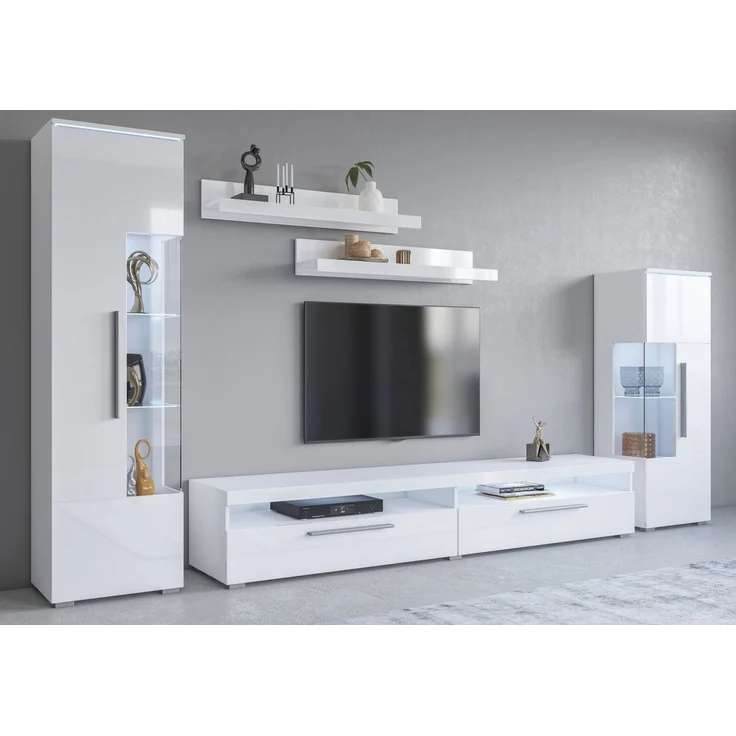 INOSIGN Wohnwand India,Breite 290cm moderne Mediawand ohne Beleuchtung, (Set, 5-St, fdete), Anbuwand (Set,5-St, 2xVitrine, 1TV-Schrank, 2xWandregal) viel Stauraum – Bild 1