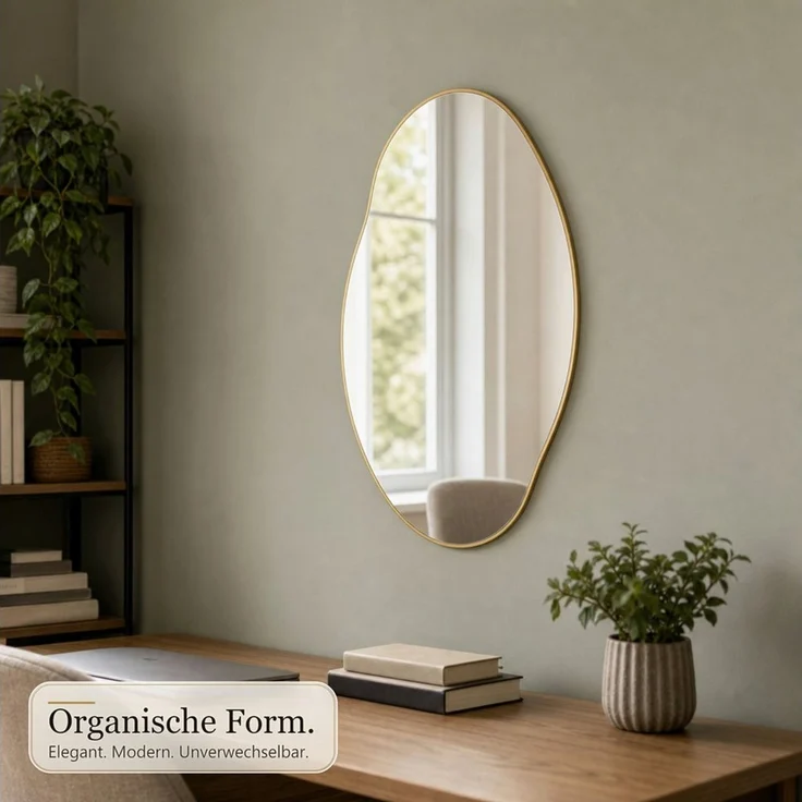 Kubus Wandspiegel Elara Organischer Design-Spiegel Aluminium Champagne 60 x 90 cm, Gehärtetes Spiegelglas mit Sicherheitsfolie – Bild 4