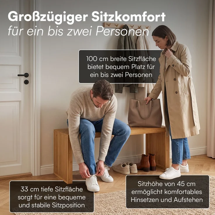 Bellamio 'Sava' Sitzbank, Bambus, natur, Holzbank ohne Lehne, 45x33x100 cm, bis 250 kg belastbar – Bild 6