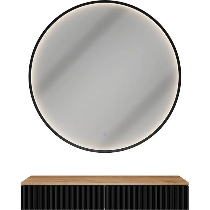 Planetmöbel Konsolentisch AMYRA Flurtisch 100 cm, VELUNA Spiegel mit Beleuchtung 60 - 100 cm (Konsolentisch 100 cm, 2-St, inkl. Spiegel mit Beleuchtung rund 100x100 cm), Wandkonsole & Wandspiegel Flur Set – Bild 2
