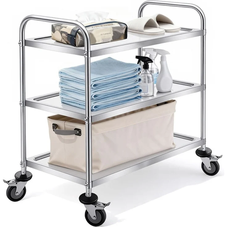 Home Nature Wohnkonzept 3-stufiger Servierwagen / Küchenwagen aus Edelstahl – platzsparender Rollwagen mit Universalrollen, 90 × 45 × 85 cm – Bild 1
