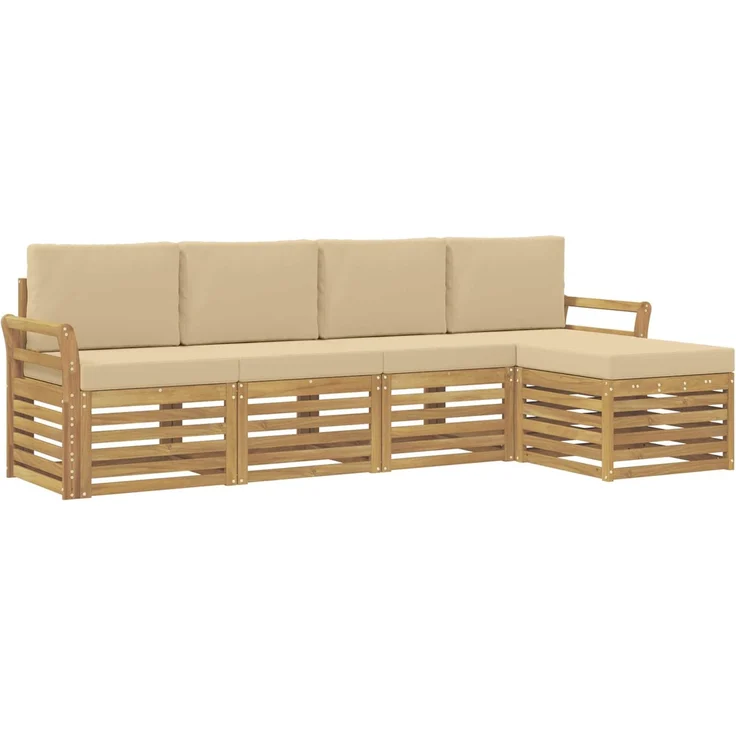 vidaXL Outdoor-Sofagarnitur 5 stk. 5-Sitzer Weiß und Beige Polyester 3391678 – Bild 2