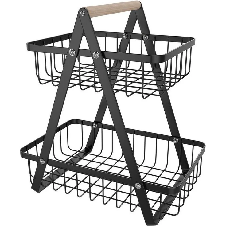 FIVMEN Obstschale Obst Etagere Obstkorb Metall Obst Schüssel Halter ​Brotkorb Ablagekorb, mit Holzgriff Tortenständer Gemüsegestell für Küche, 2 Etagen/3 Etagen – Bild 5