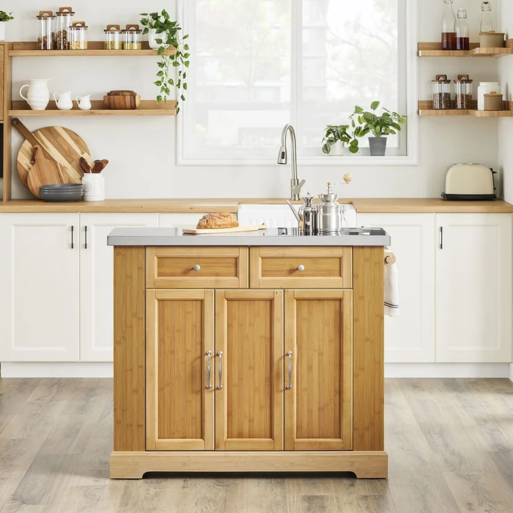 SoBuy FKW130-N Kücheninsel, Spanplatte, Melamin, Bambus, 107 x 92,5 x 43 cm – Bild 2