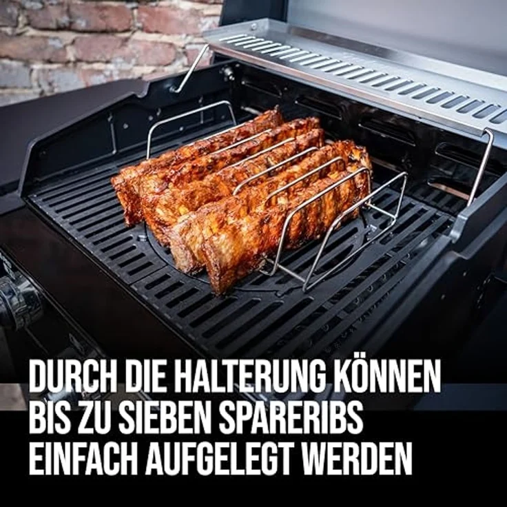 Enders® Rippchen- und Bratenhalter, aus Edelstahl, Halter für 7 Spareribs, Bratkorb, Grillen, Gasgrill, Rippchen, Braten #8823, edelstahlfarben – Bild 2