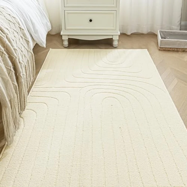 Sonive Linie Teppich Wasserabweisend rutschfest 80×150 cmBeige | Weiche Fußmatte Außen Innen für Wohnzimmer, Schlafzimmer, Kinderzimmer Waschbarer Küchenteppich – Bild 1