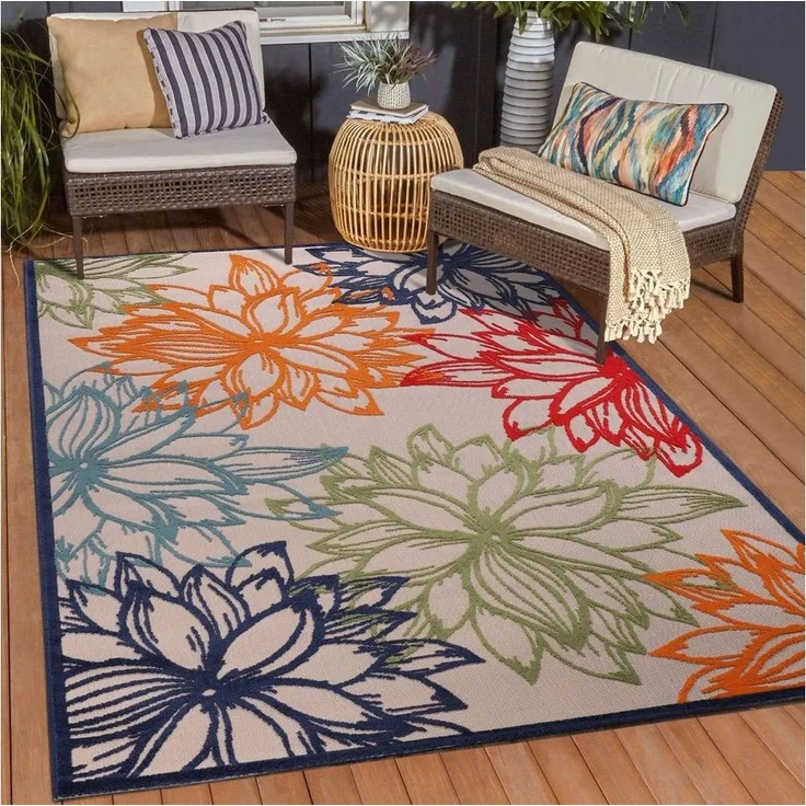 Sanat Teppich Floral 2 Outdoor, rechteckig, Höhe: 6 mm, In- und Outdoor geeignet, Blumen, Balkon, Terrasse, Außenbereich