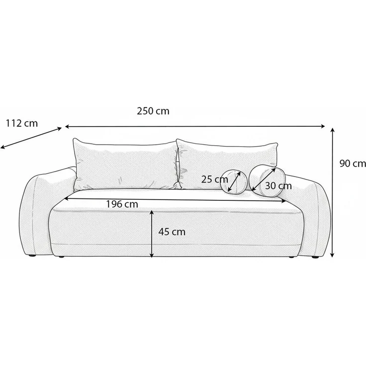 Wohnero24 - Höchste Qualität- Schlafsofa FIRELLO - 250x112 cm – Liegefläche 196x155 - Premium Velours - Schlaffunktion 196x155 cm – Hellgrau – Bild 4