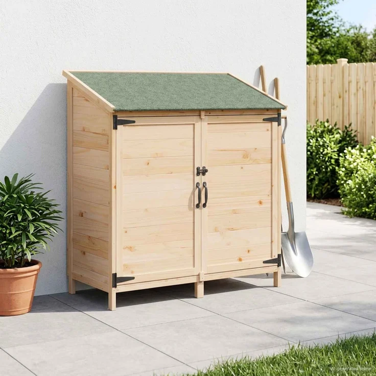 vidaXL Gartenschuppen mit Dach mit Schloss Natur 106,5 x 56 x 113,5 cm 42033440 – Bild 1