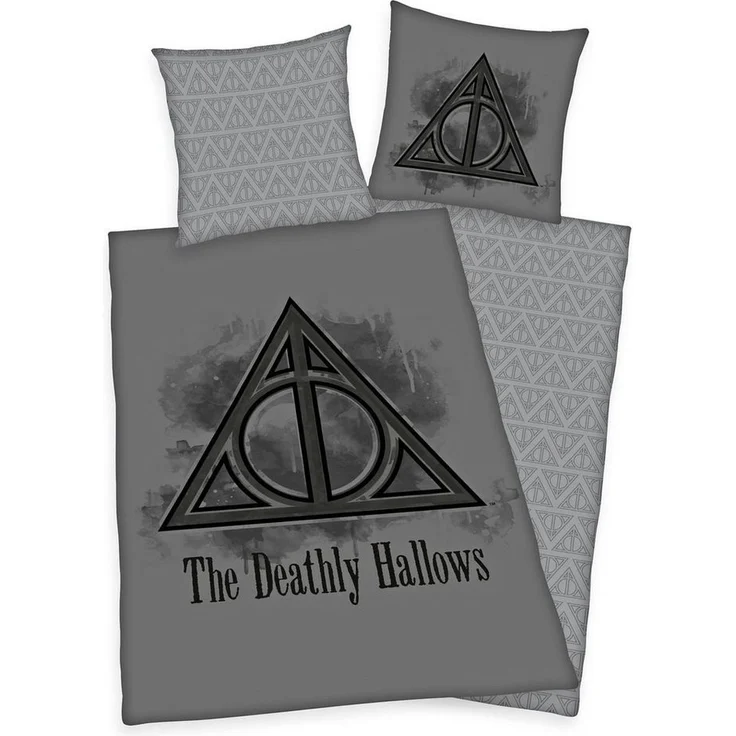 Herding Jugendbettwäsche Harry Potter Grau 135x200cm Deathly Hallows, Renforcé, 2 teilig, Heiligtümer des Todes, mit Knopfleiste – Bild 1