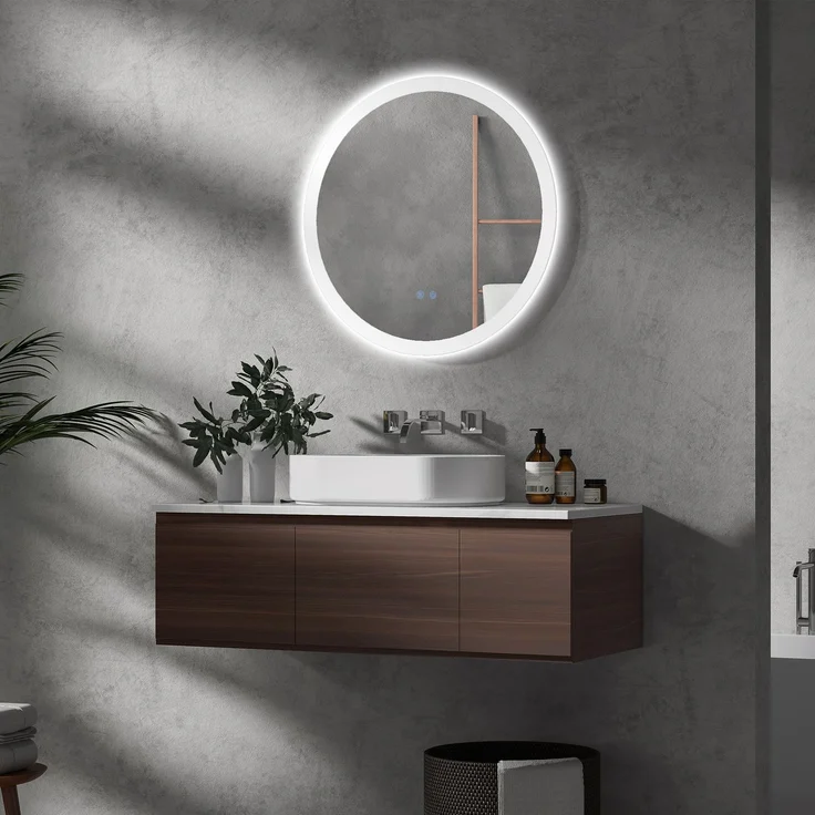 Badspiegel 70x70 x H 3 cm aus Glas und Metall mit LED-Licht und Entnebelungsfunktion – Bild 2