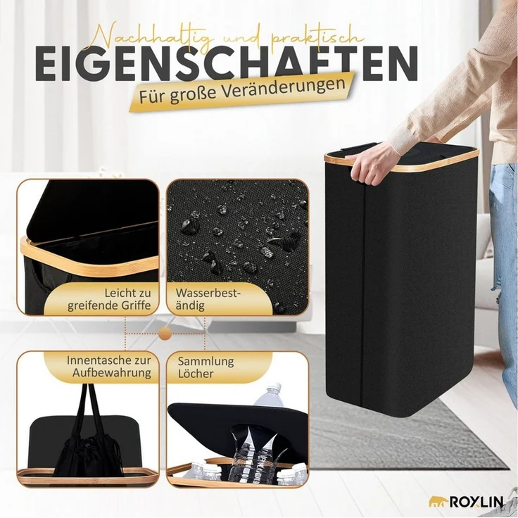 Roxlin Aufbewahrungskorb Pfandflaschen Sammelbehälter mit Deckel 100 Liter – Bild 3