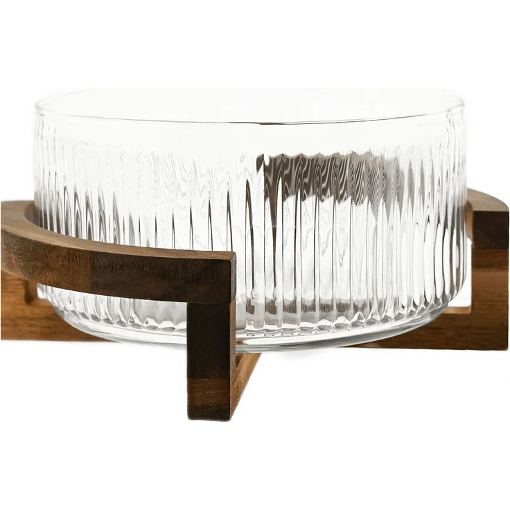 Terra Vetro Medio Glasschale mit Holzgestell ø24 x 19 cm, Relief-Design – Bild 2