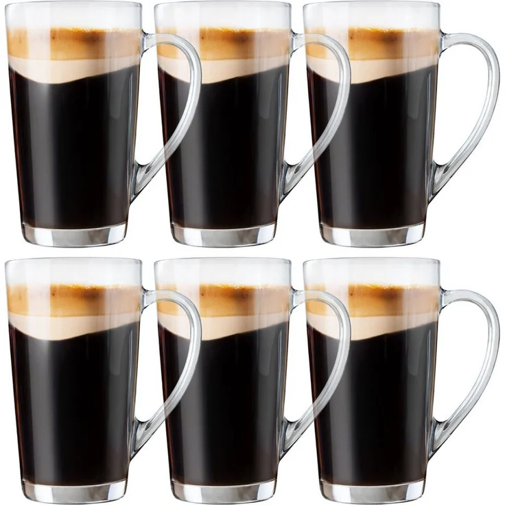 KONZEPT Latte-Macchiato-Tasse Latte Macchiato Gläser Set mit Henkel, Set Kaffeegläser 350 ml, 6-tlg, 6/12-er Set aus transparentem Glas – Bild 5